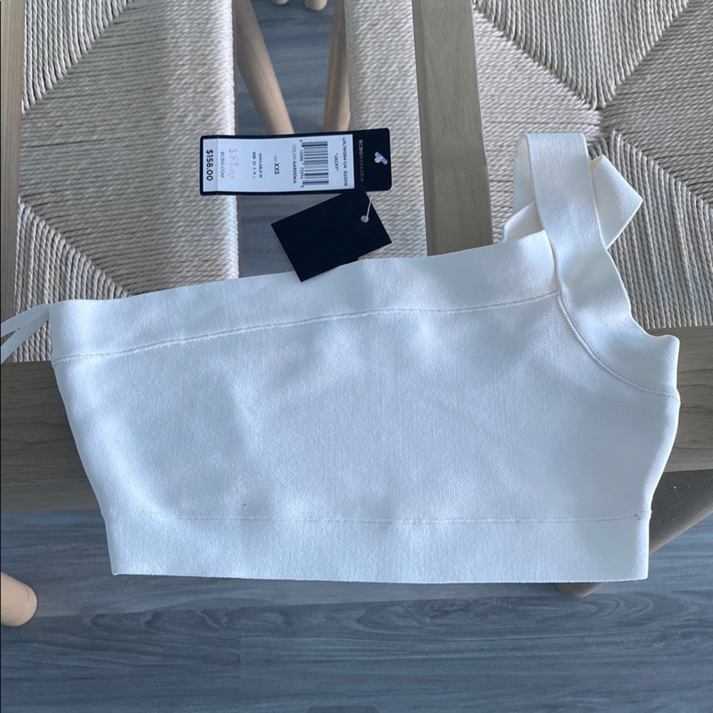 BCBGMaxAzria White One-Shoulder Tank Top